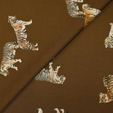 Satin polyester twill with fierce brown background print