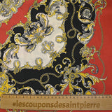 Satin polyester twill printed baroque moldings red background