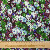 Maille crêpe imprimée temps floral vert fond prune foncé