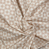 Coated poplin printed with fields of flowers, beige, white background