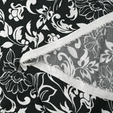 Viscose satin printed flowers in arabesque black background