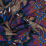 Viscose imprimée Salsa de fleurs lie de vin fond bleu