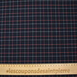Polyviscose tissée-teinte à carreaux rouge et bleu fond marine