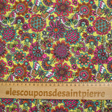 Cotton printed butterfly fuchsia yellow background per meter