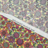 Cotton printed butterfly fuchsia yellow background per meter
