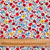 Coton imprimé Vittoria fleurs rouge et jaune vintage fond blanc cassé au mètre