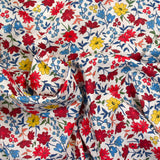 Coton imprimé Vittoria fleurs rouge et jaune vintage fond blanc cassé au mètre