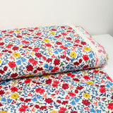 Coton imprimé Vittoria fleurs rouge et jaune vintage fond blanc cassé au mètre
