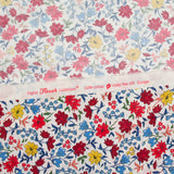 Coton imprimé Vittoria fleurs rouge et jaune vintage fond blanc cassé au mètre