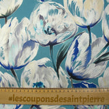 Satin de soie imprimé tulipes sauvages fond bleu