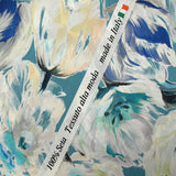 Satin de soie imprimé tulipes sauvages fond bleu