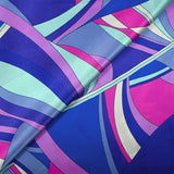 Satin de soie imprimé danse évasive magenta, bleu et parme