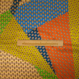Satin de soie imprimé patchwork cachemire orange, moutarde et bleu