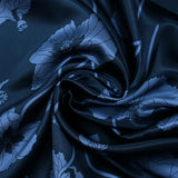 Satin de soie imprimé pavots bleu ardoise fond marine