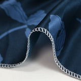 Satin de soie imprimé pavots bleu ardoise fond marine