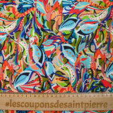 Algodón estampado Zélia azul, caqui y naranja