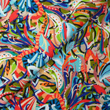 Algodón estampado Zélia azul, caqui y naranja
