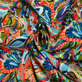 Algodón estampado Zélia azul, caqui y naranja