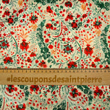 Twill fin de viscose logo botanique rouge fond ivoire