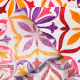Polycotton printed earthenware pink, purple and mustard white background