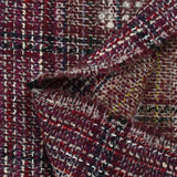 Tweed de laine mélangée Capucine ligne marine et noire fond lie de vin
