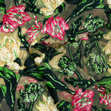Velvet jersey fuchsia flowers and gold burnout background