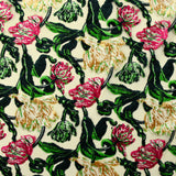 Velvet jersey fuchsia flowers and gold burnout background