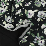 Viscose matelassée fleurs vertes fond bleu nuit envers noir