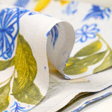 Polycotton printed lemon azulejo white background