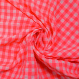 Seersucker Vichy rose fluo et blanc