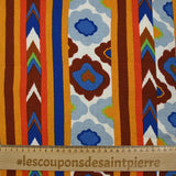 Viscose gaufrée imprimée aztèques bleu roi, brique et blanc