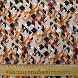 Crepé de viscosa con estampado retro block sobre fondo crudo