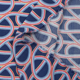 Viscose printed rainbow swirl navy background