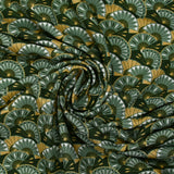 Viscose imprimée éventail ocre et vert