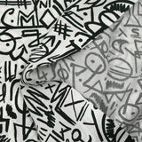Viscose imprimée graffitis noir fond blanc