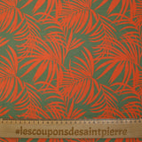 Viscosa estampada hojas tropicales fondo naranja verde