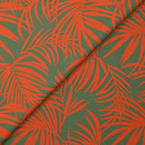 Viscosa estampada hojas tropicales fondo naranja verde