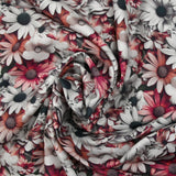 Viscose imprimée fleurs réalistes rose, gris et blanc