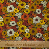 Viscose imprimée fleurs sixties orange, tournesol et brique