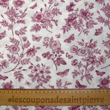 Viscose imprimée fleurs et papillons violet fond blanc