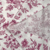 Viscose imprimée fleurs et papillons violet fond blanc