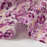 Viscose imprimée bruyères violet et beige fond blanc