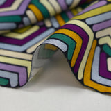 Viscose imprimée géométrie anis, violet et canard