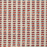 Jacquard de polycoton Lurex rayé bleu et rouge fond blanc cassé