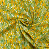 Lin viscose imprimé taches de peinture vert et jaune fond blanc