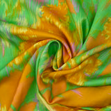 Viscose satin printed mustard floral mist green background