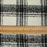 Lainage polyester bouclette à carreaux blanc cassé