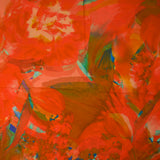 Viscose imprimée artistique fond rouge corail