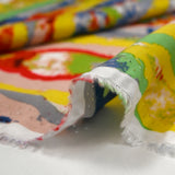 Red, green and gray triangular escape printed viscose