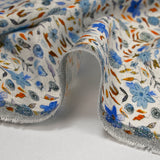 Lin viscose imprimé automne en fleurs fond blanc